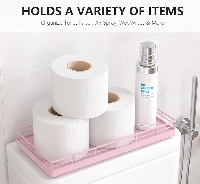 Toilet Paper Basket Organizer, Oak Wood Toilet Tank Tray - Image 2