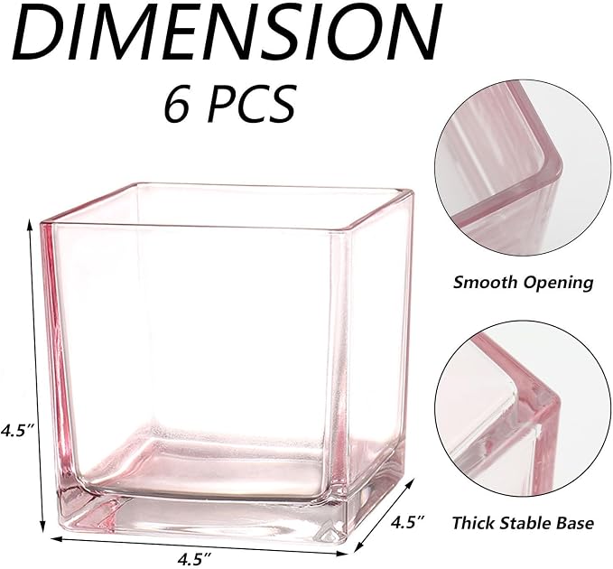 Square Pink Glass Vases Set of 6, Square Vase - Image 6