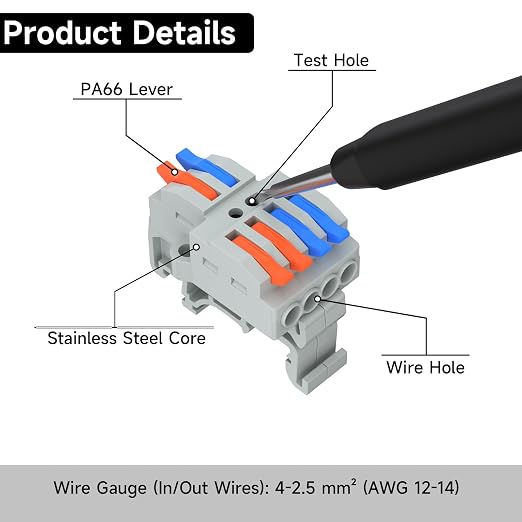 5Pcs Lever Wire Connectors, 2 in 4 Out, 4-2.5 mm² | 4-2.5 mm² Quick Wiring DIN - Image 5