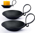 2-Pack Matte Black Iron Pillar Holders, Flat Base | Thick Cast Metal, Powder by Aglary