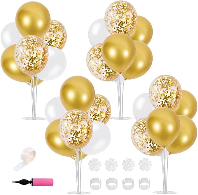 TONIFUL 4 Set White Gold Balloon Stand Balloon Centerpiece by TONIFUL