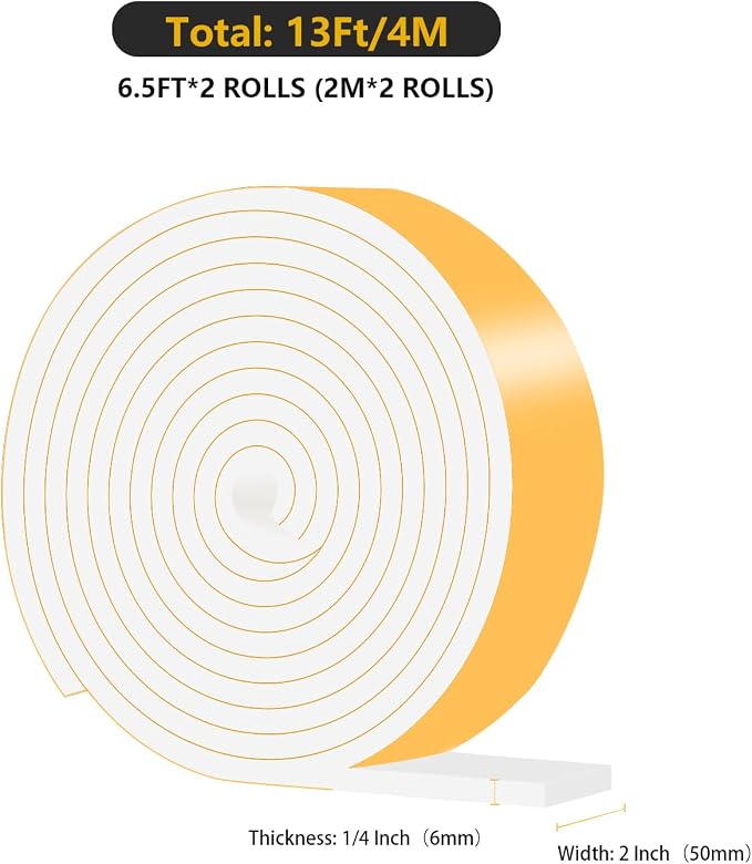 Weather Stripping, High Density CR, Strong Adhesive, 2 in x 1/4 in x 13Ft | - Image 2