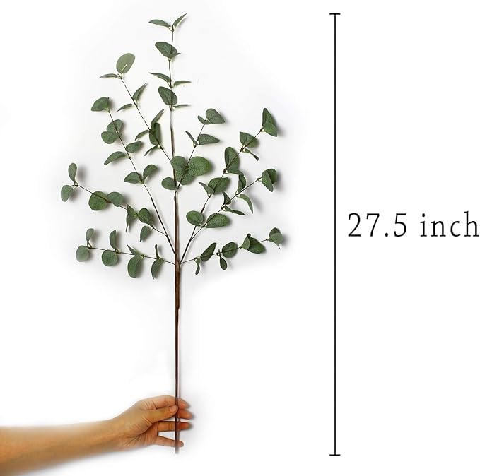 12 Pcs 27" Eucalyptus Stems Greenery Stems Eucalyptus Leaf Spray in Green Silk - Image 2