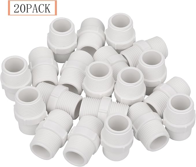 20Pack 3/4 Inch PVC Nipple Male Thread Coupling Adapter Connector 3/4" PVC NPT - Image 2
