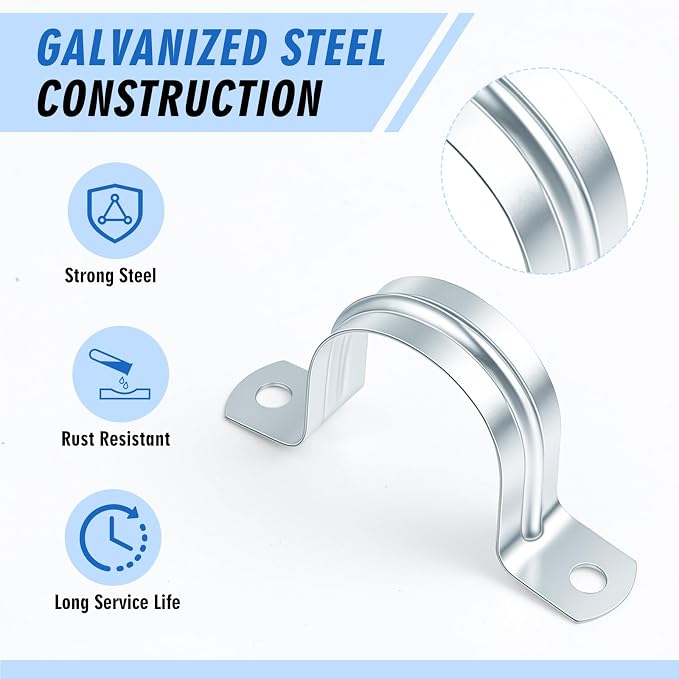 Yaocom 100 Pcs 1 1/4" Opening Pipe Strap Galvanized Steel Conduit Clamp - Image 3