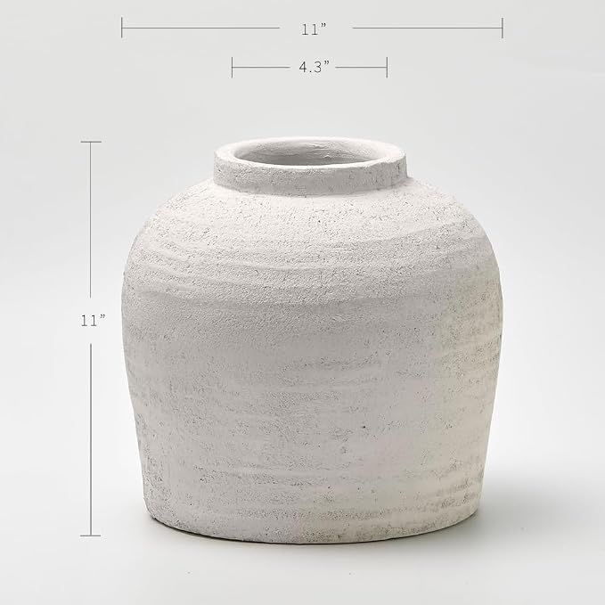 LB2 White Ceramic Large Vase, Terra Cotta Pitcher, Distressed Farmhouse Decor - Image 5