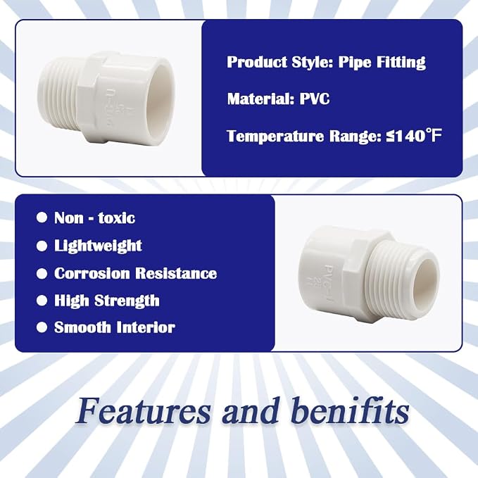 6PCS 1 Inch PVC Coupling Fittings White Slip to Male Thread PVC Pipe Fitting - Image 3