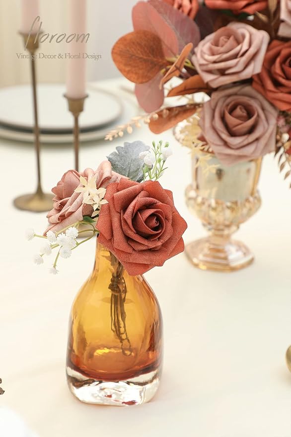 Artificial Flowers 25pcs Real Looking Burnt Orange & Warm Taupe Foam Fake Roses - Image 4