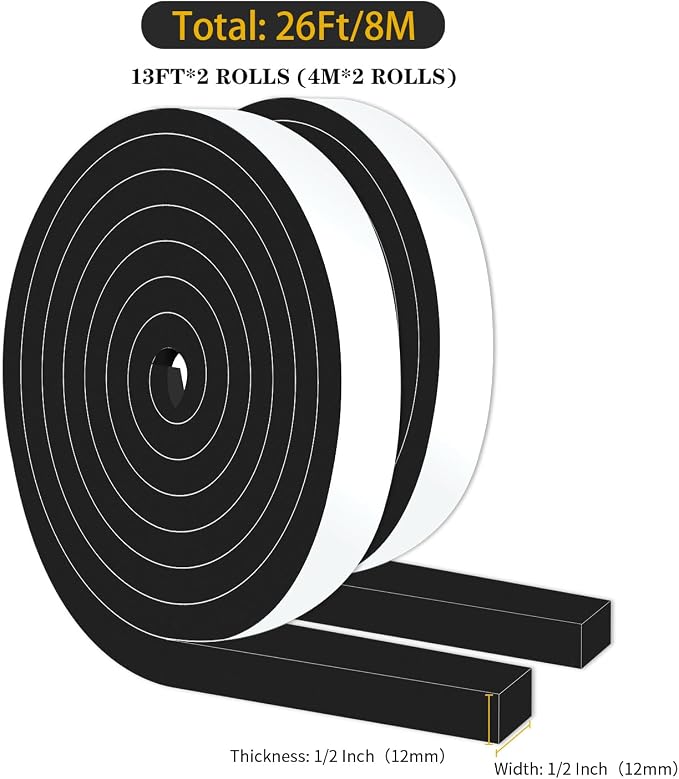 Weather Stripping Tape for Door, High Density CR, 1/2 in x 1/2 in x 26Ft | - Image 2