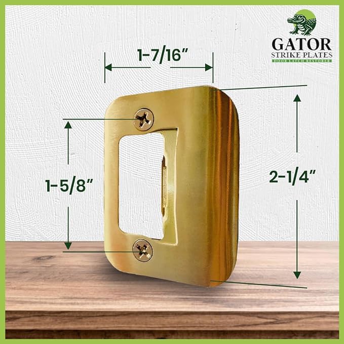 Gator Door Strike Plate 2-1/4" Latch Restorer, Bright Brass, No Chiseling - Image 2