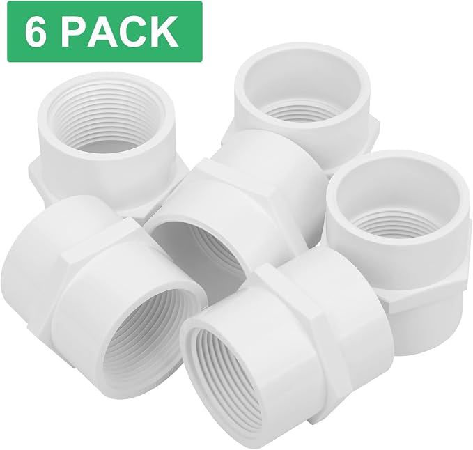 6Pack 1-1/4Inch PVC Female Thread Adapter Pipe Fittings, 2-Way PVC Pipe - Image 6