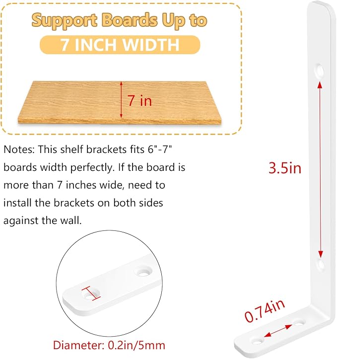 LSK 6PCS L Bracket, L 6"×H 2" Shelf Support Bracket, Max Load :42lb, Living Room - Image 4