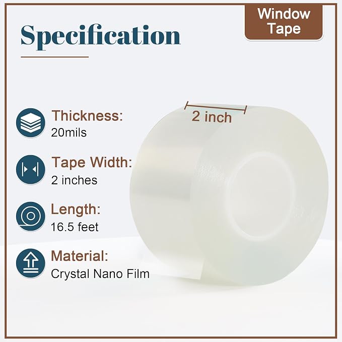 Window Sealing Tape 2 Inch x 16.5 FT Transparent Weather Stripping Residue-Free - Image 2