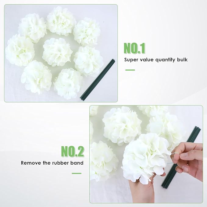 AVIVIHO 65pcs White Hydrangea Artificial Flowers Bulk Ivory Faux Hydrangeas - Image 7