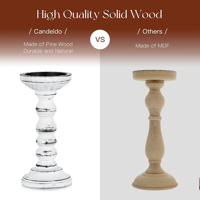 Wood Candle Holder for Pillar, Table Centerpiece, Tall Shabby Chic Decor - Image 4