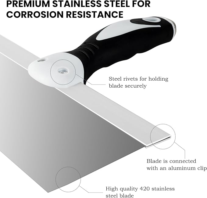 Mister Rui 12" Stainless Steel Drywall Taping Knife, Soft Grip Handle | 12" - Image 4