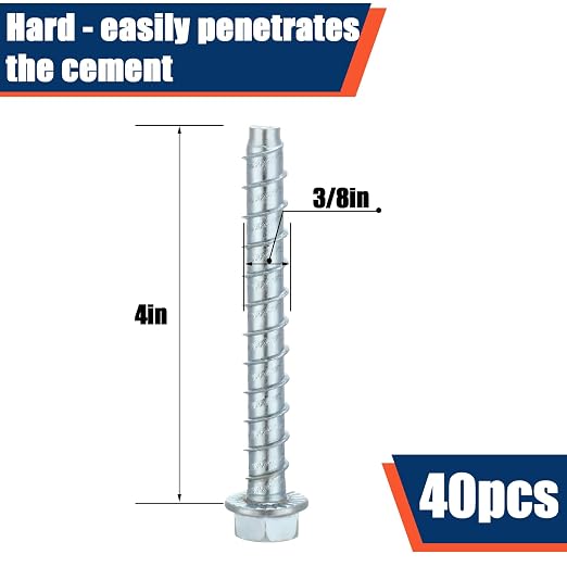 Tandefio 40 Pack 3/8 x 4 Concrete Anchors and Screw Kits Galvanized | Large - Image 2