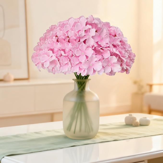 65Pcs Pink Hydrangea Artificial Flowers Bulk，Realistic Silk Fake Flowers - Image 8
