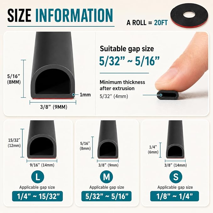 40FT Weather Stripping Door Seal, Self-Adhesive Silicone D-Shaped Seal Strip - Image 5