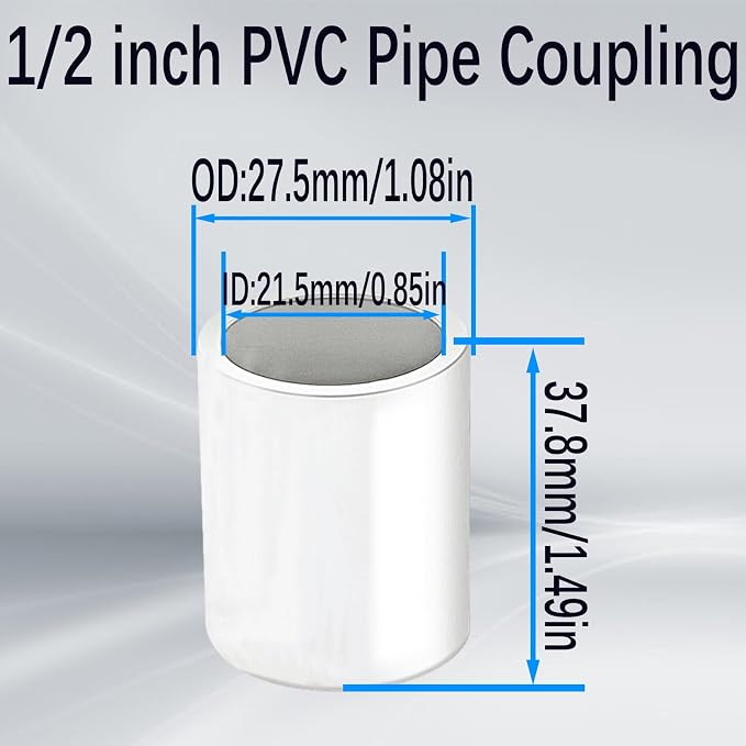 1/2 inch PVC Coupling Adapter, Socket x Socket, Sch40 PVC Pipe Fittings - Image 2