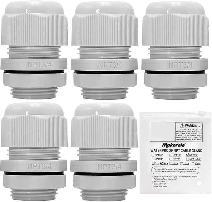 MAKERELE 3/4 Inch 5pcs NPT Cable Glands IP68 Waterproof Adjustable 13-18mm | by MAKERELE