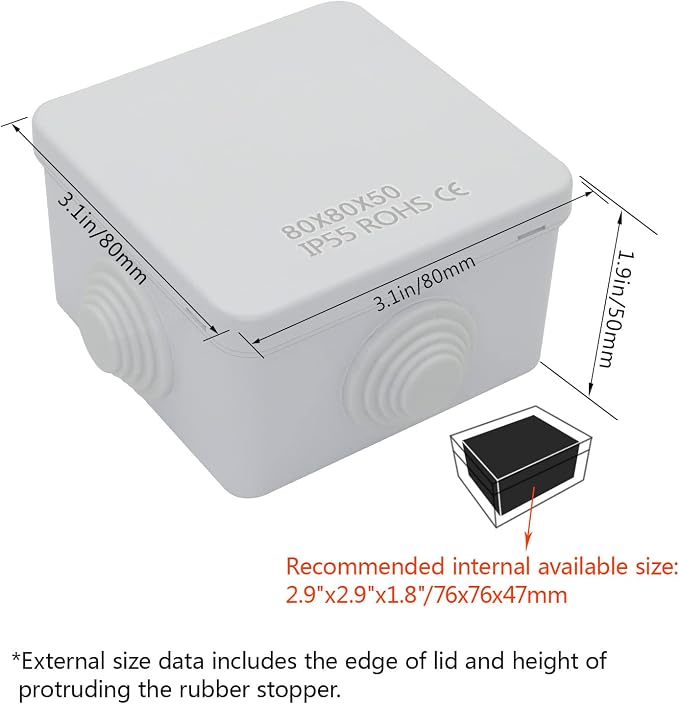 Junction Box, ABS Plastic IP55 Water Resistant and Dustproof, Universal - Image 2