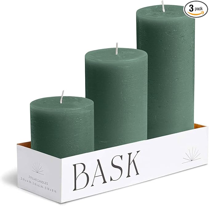BASK Mottled Dark Green Pillar Candles by BaskCandles