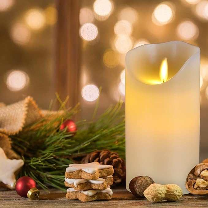 Flameless Candles 6" Set of 2 Ivory Dripless Real Wax Pillars Include Realistic - Image 2