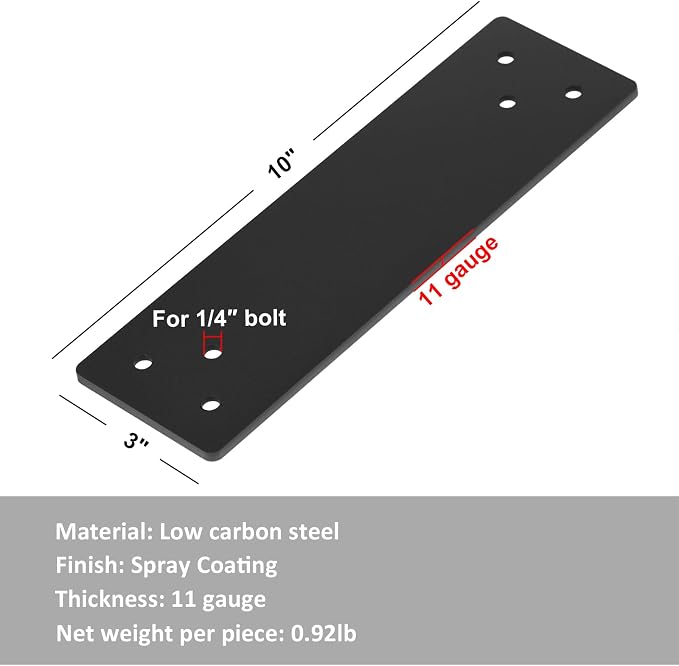 4 Pcs 10'' x 3'' Straight Mending Plates - Image 2