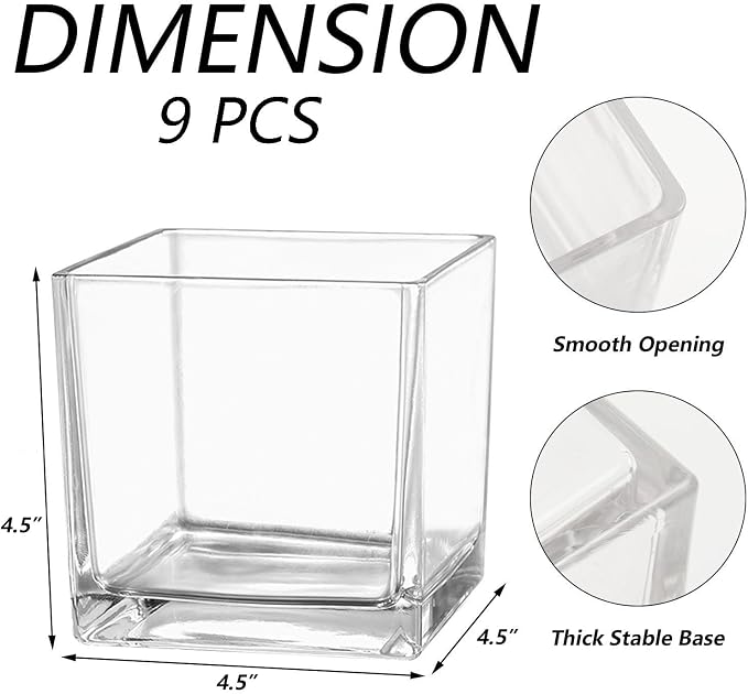 Square Glass Vases Set of 9, Square Vase - Image 7