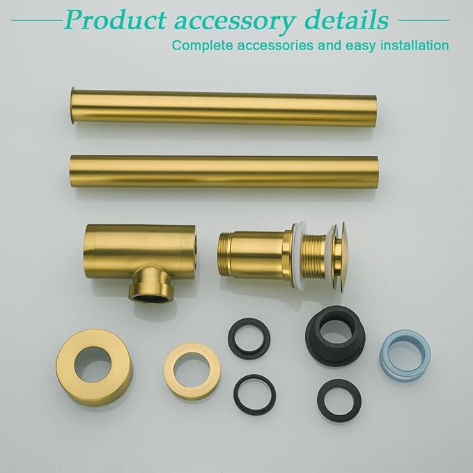Brass Round Bottle P-Trap with Pop Up Drain Stopper, 1 1/4 Adjustable Basin - Image 9