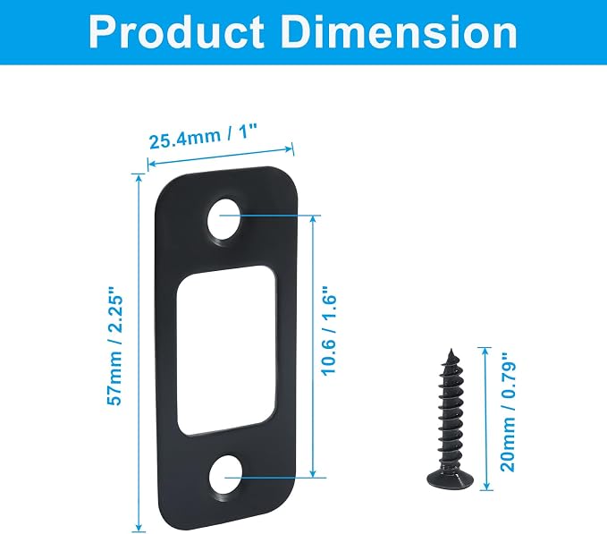 1 Pcs Black Deadbolt Strike Plate | 1" x 2 1/4", Round Corner, Door Latch - Image 5