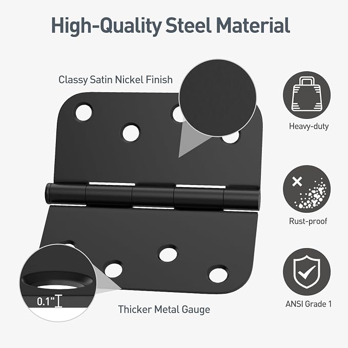 HOSOM 6 Pack Heavy Duty Door Hinges, Matte Black Door Hinges 4X 4 Inch - Image 4