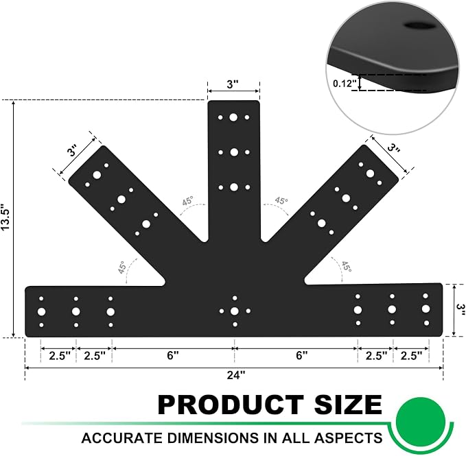 2pcs 24x13.5 Gable Plate Pergola Truss Roof Plate Connector Black | Heavy Duty - Image 2