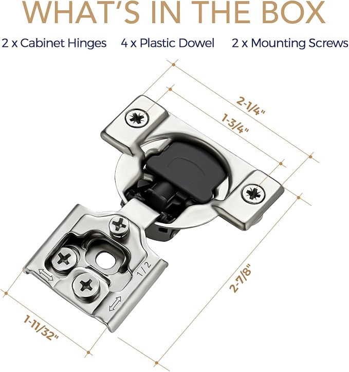 Soft Close Hinges for Kitchen Cabinet Hinges, 1/2 Inch Overlay, 2 Pack | 1 Pairs - Image 7