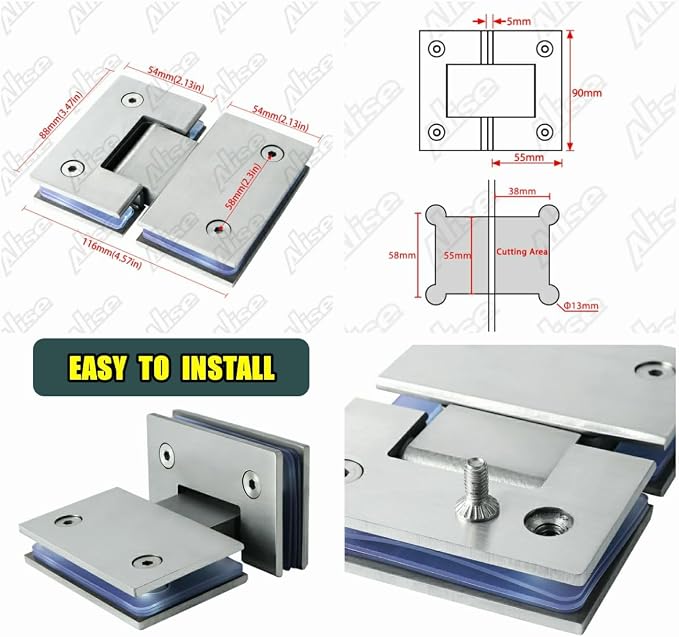 Alise Glass Shower Door Hinge, 180° Hinge - Image 9