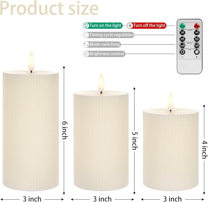 Ribbed Flameless Pillar Candles Battery Operated - Image 4