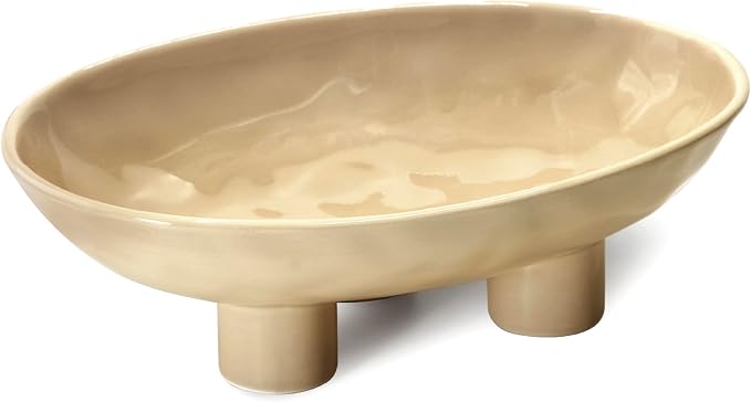 Three-Leg Ceramic Fruit Bowl, 12 Inch Oval Serving Dish - Image 8