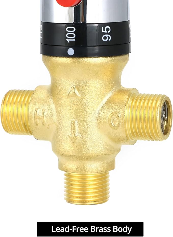 QWORK Thermostatic Mixing Valve, Solid Brass Pipe Water Valve - Image 5