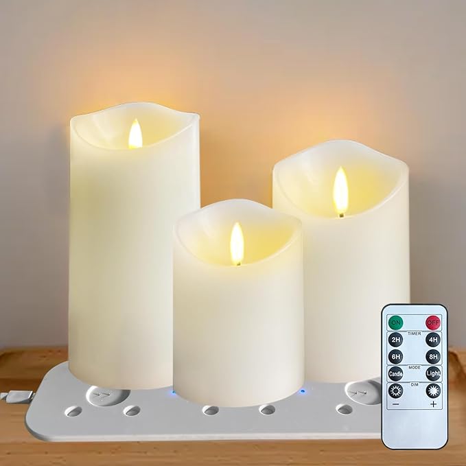 LEDHOLYT Rechargeable Flameless Candle, Flashing LED Pillar Real Wax Candle by LEDHOLYT