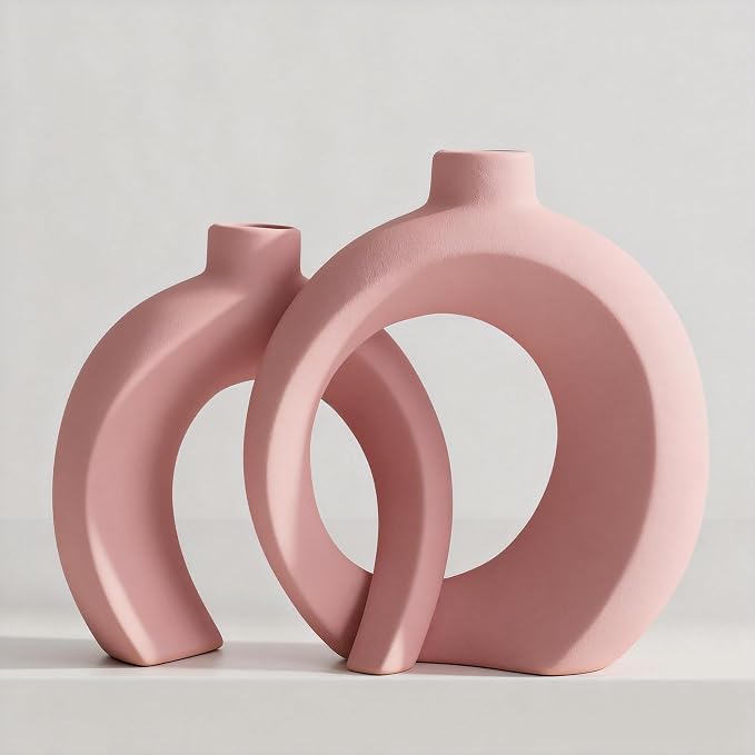 Set of 2 Pink Ceramic Vases for Home Decor Accents by Jonronboci