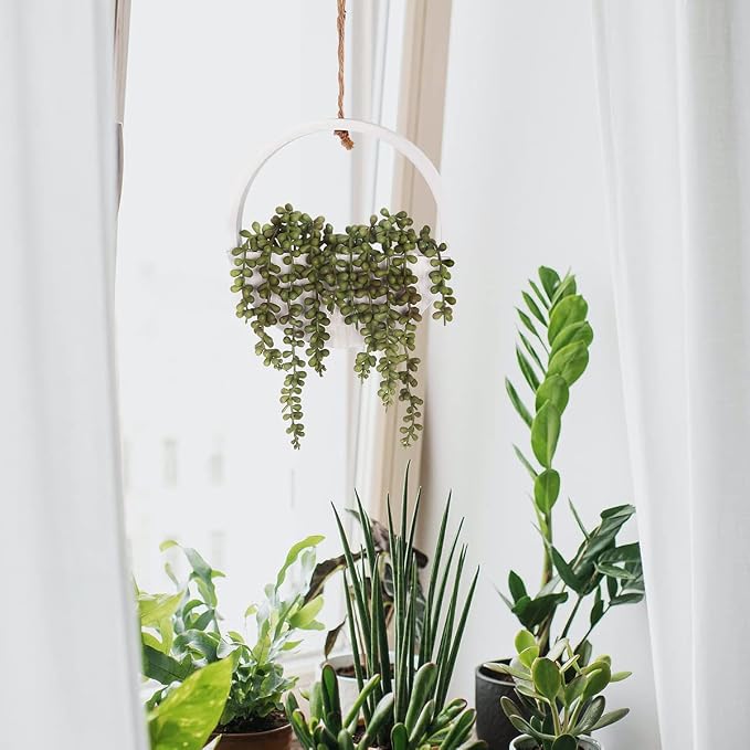 Artificial Succulents Hanging Plants 12.2'' Fake String of Pearls in Pot - Image 4