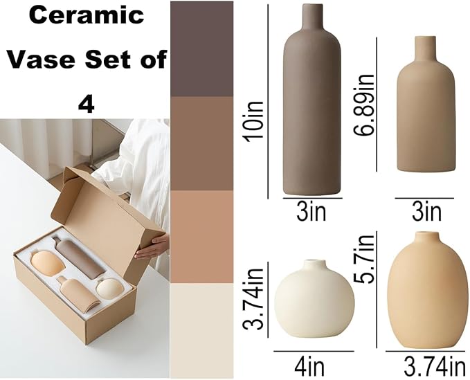 Modern Ceramic Vase Set, Neutral Colors, Decorative Vases - Image 3
