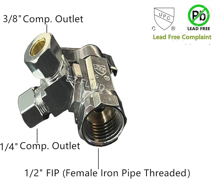EZ-Fluid 1/2" FIP Female Iron Pipe Threaded X 1/4"Comp X 3/8" Comp Dual Outlets - Image 6