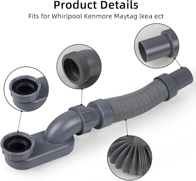 Flexible Freestanding Tub Drain Kit, Low Profile Flat P Trap - Image 3