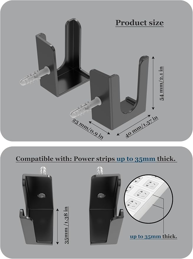 Power Strip Holder, 2 Set Power Strip Wall Mount, | Punch Free Socket Holder Fit - Image 2