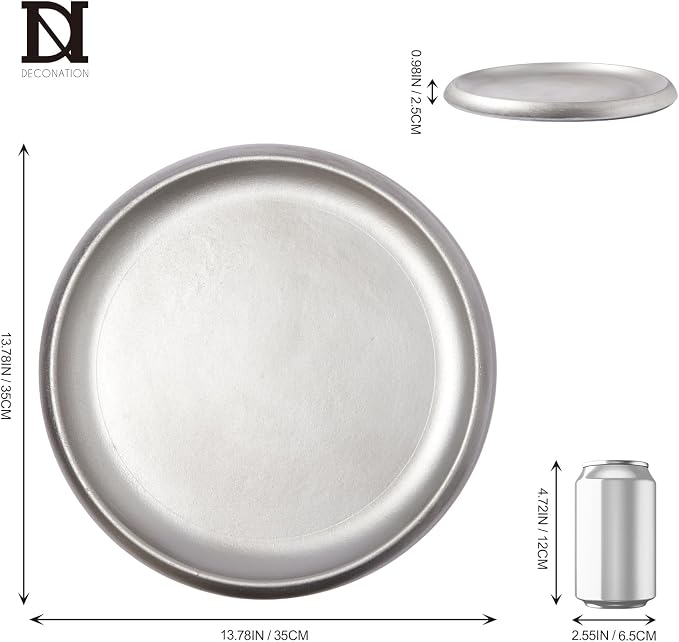 DN DECONATION Silver Ottoman Tray, Large Round Decorative Trays - Image 3