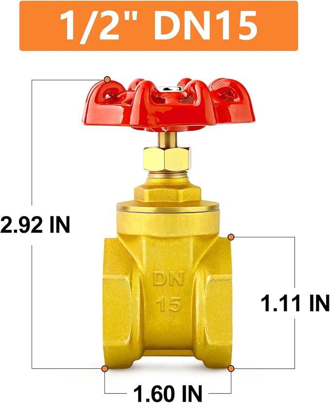 GASHER 1PCS 1/2 Inch Brass industrial Gate Valve, Heavy-duty Rotary Sluice Valve - Image 2