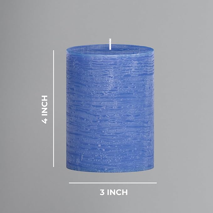 3x4 inch Pillar Candles Set of 3 – Unscented Dripless Rustic Blue Candles - Image 3