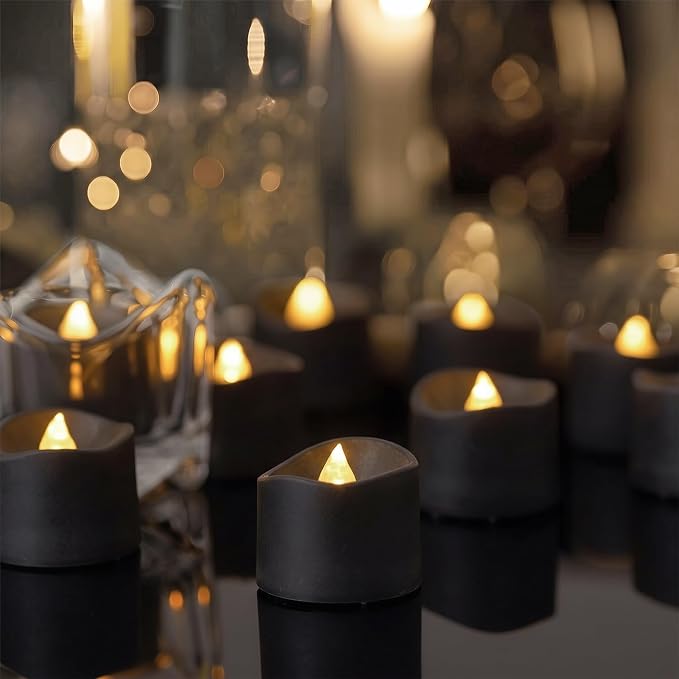 Homemory 50-Pack Black Flameless Battery Tea Light Candles, 200+ Hours | by Homemory